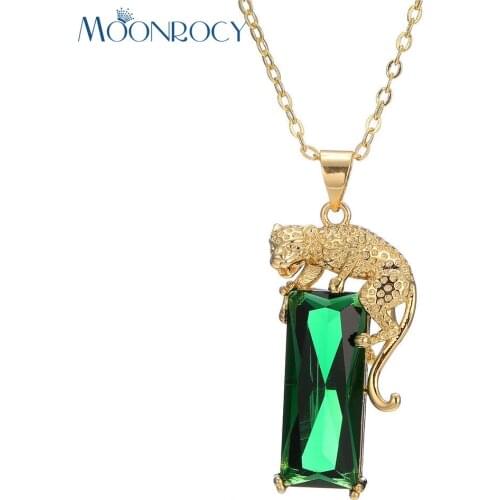 MOONROCY Drop Shipping Gold-Color Crystal Necklace ChokersCubic Zirconia Leopard Animail Green Jewelry Wholesale for Women Gift