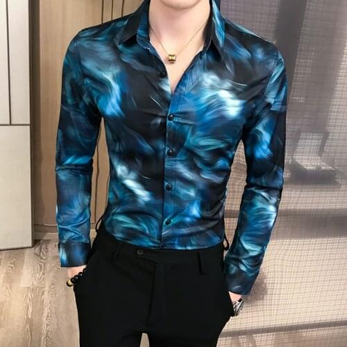 Mens high-end brand British style long-sleeved shirt 2021 new mens fashion business casual printed slim dress shirt S-XXXL