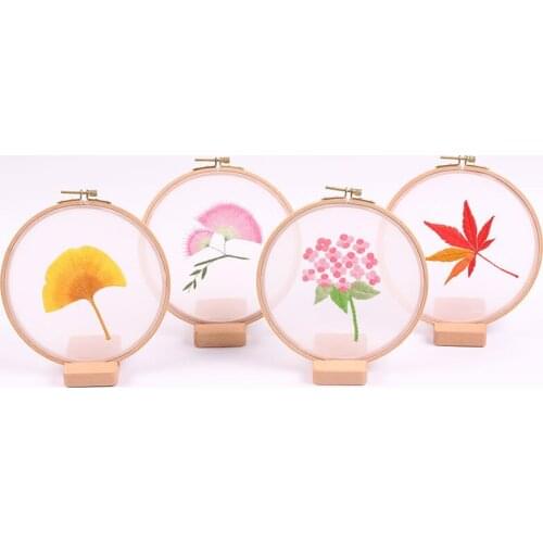Chinese Flower Maple Laves DIY Embroidered Kit with Hoop Flower Printed Cross Stitch Kit Needlework For Beginner Sewing Art