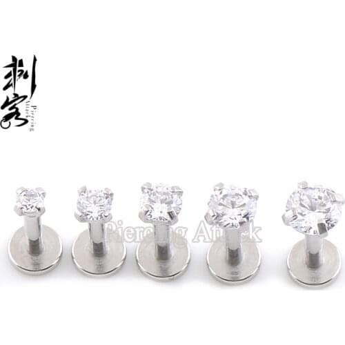 18G Triple Forward Helix Internally Threaded Prong Set with Flat Bottom Labret lots of 5 pcs