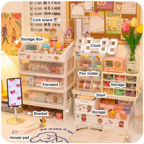 W&G Multi-layer Cosmetic Storage Box Desktop Organizer Drawer Type Plastic Box Student Stationery Rack Transparent Storage Box