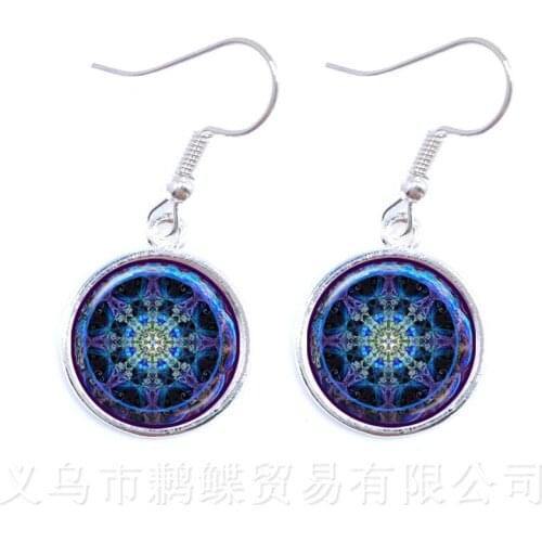 Handmade OM Symbol Zen Buddhism Yoga Dazzling Jewelry Earrings Henna Flower Mandala India Style Drop Earrings For Girl Women