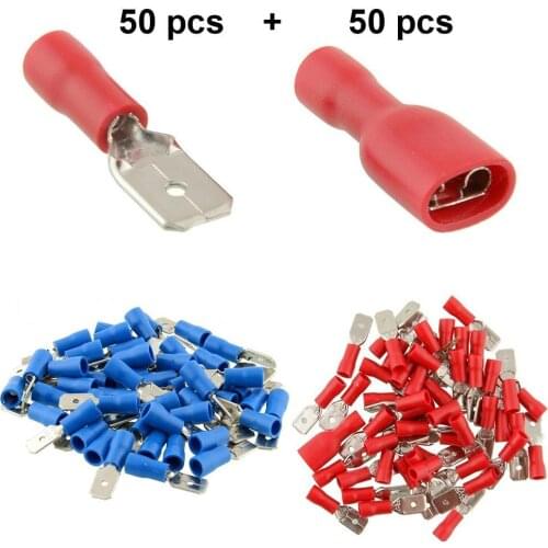 Professional 50Pairs Insulated Spade Electrical Crimp Wire Cable Connector Terminal Kit Car Accessories Supplies Products