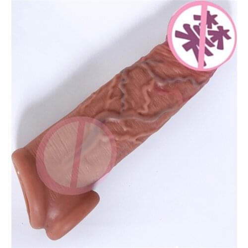 Realistic Penis Sleeve Extender Cock Sleeve Dick Enlargement Delay Ejaculation Reusable Condom Men Sex Toys Couple Sex Games +18