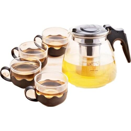 Promotional Gift High Temperature Glass Teapot Flower Tea Pot Five Piece Kungfu Tea Set Black Tea Oolong Tea 900ML