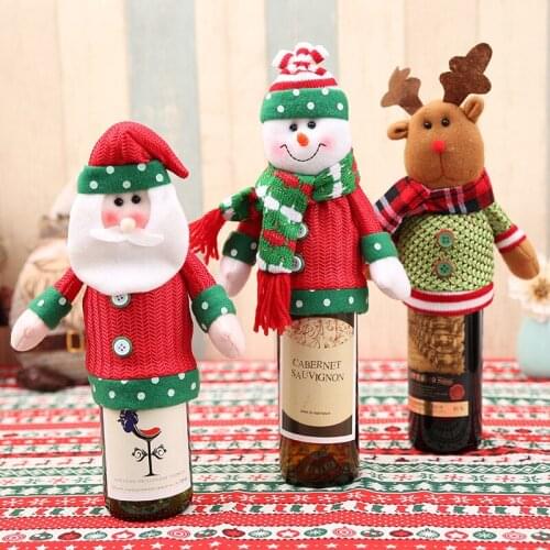 Christmas Gift Wraps Cute Santa Claus Deer 3 Styles Ornaments Xmas Wine Bottle Cover Bag Dinner Party Table Decor lin4439