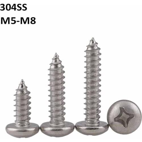 304 Stainless Steel Phillips Pan Head Tapping Screws A2 Rounded Head Self-Tapping Screw M5 M6 M8