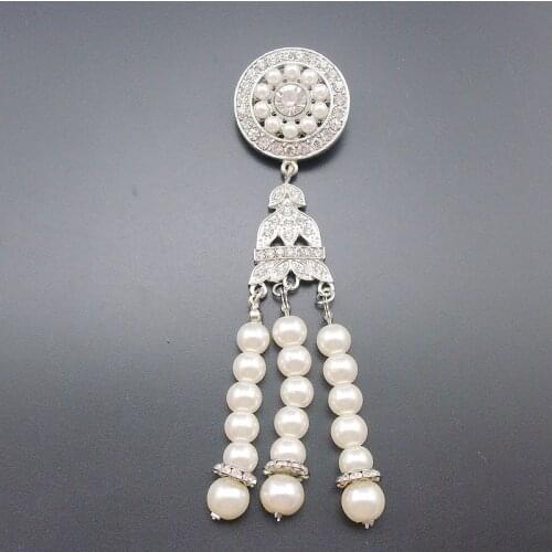 Jewelry Pin Cream Pearl Clear Rhinestone Crystal Tassel Pendant Brooch For Women Gift, Mothers' Day Present, Item No.: ART197
