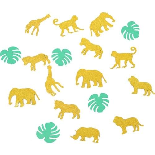 Green Gold Confetti Cartoon Animal Tropical Leaves Glitter Paper Sprinkles Hawaiian Wedding Decoration Party Table Scatter Decor