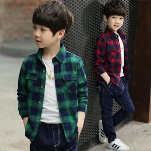 3-13 Years Teens Long Sleeve Plaid Shirt Boy Uniforms Children Teenage Tops Turn Down Collar School Shirts For Boys Kids Clothes