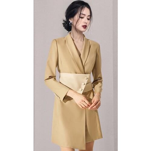 Office Lady Elegant Mini Dress Women V-Neck Long Sleeve Vintage Party Dress Luxury Blazer Dress Plus Size Buttons Patchwork C911