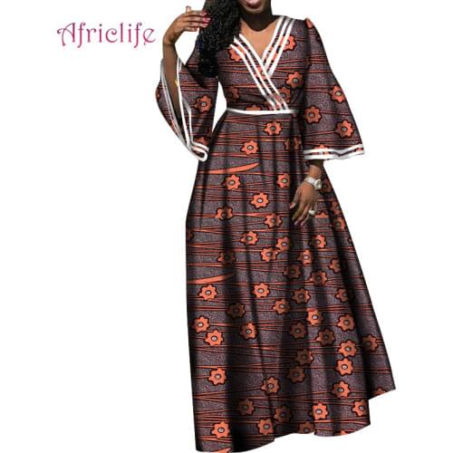 Flare Sleeve Special Dress Spring Autumn Long Skirt 2021 Designs Fashion V Collar 100% Cotton Women Skirt WY4710