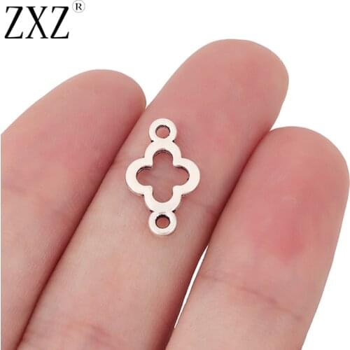 ZXZ 50pcs Tibetan Silver Tone Clover Connector Charms for Necklace Bracelet DIY Jewelry Making Findings