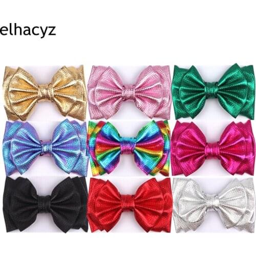 10pcs/lot 7'' Large Double Layer Bow Headband Glitter Metallic Bow Turban Trendy Bullet Fabric Hair Band Kids Hair Accessories