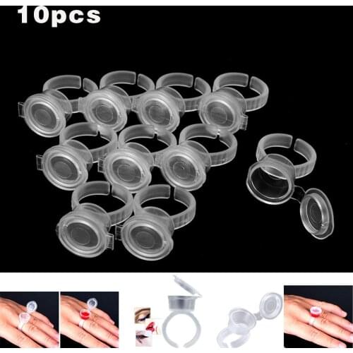 10 Pcs/Set Tattoo Ink Glue Cup Finger Ring Holder Reusable Makeup Eyebrow Pigment Container With Lid NOV99