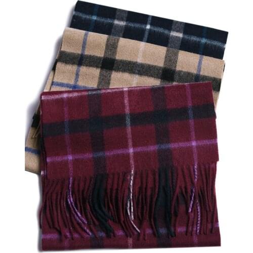 100% goat cashmere patchwork color plaid thick scarfs for unisex 30x180cm claret color