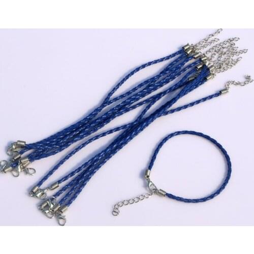 100pcs Blue braided leather cord bracelets clasps lobster Clasp Cords 18cm ,free shipping, FB-915