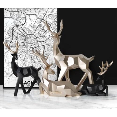 2Pcs Nordic Geometric Deer Statue Elk Sculpture Figurine Home Living Room Decor Resin Artware Statues Decorations