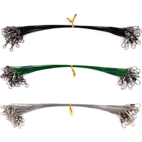 20PCS Anti Bite Steel Fishing Line 15cm-30cm Steel Wire Leader With Swivel Fishing Accessory Fishing Wire Silver Green Black