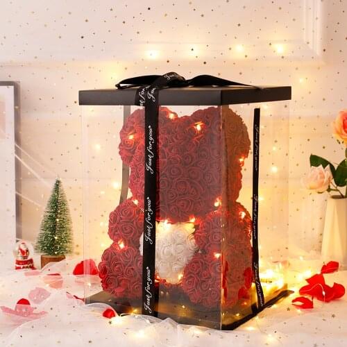 25cm Teddy Bear Rose with Box Heart Red Flower Artificial Decoration Gifts for Women Valentines Mother Day Supplies