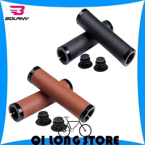 BOLANY MTB PU Double Lock Handlebar Cover Retro Hand-stitched Leather Bicycle Handlebar Cover Not-slip Shock Absorption Grips