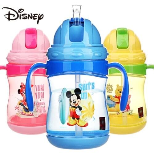 Disney baby choke proof leaky cup children straws drinking cup handle learning drinking cup 360ml baby cartoon kettle
