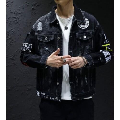 Denim Jacket Men Women Hiphop Streetwear Punk Rave Steampunk Motorcycle Cowboy Graffiti Ripped Jacket Outwear Brand Jeans Jacket