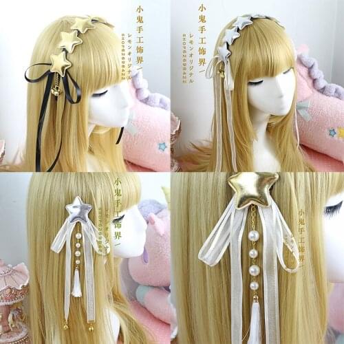 Harajuku Soft Sister DIY Headdress KC Headband Japanese Sweet Lovely Bow Star Ribbon Lolita Hairpin Hair Clip Headwear