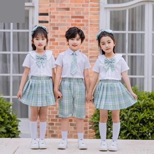 Girls Boys Sailor Costume Summer School Uniform Children Jk Uniform Japanese Style Student Anime Cosplay Bow-knot Pleated Skirt