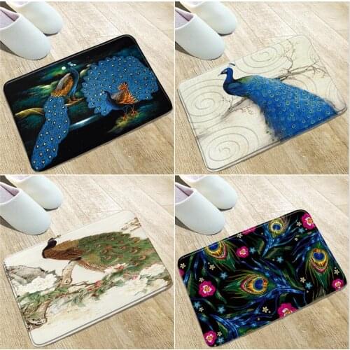 Pretty Peacocks Bath Mat 3D Watercolor Painting Creative Household Goods Doorway Kitchen Bathroom Non-Slip Carpets Can Be Washed