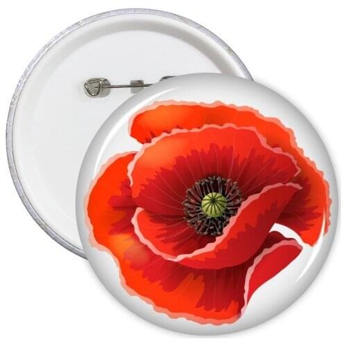 Red Flower Painting Big Corn Poppy Round Pins Badge Button Clothing Decoration Gift 5pcs