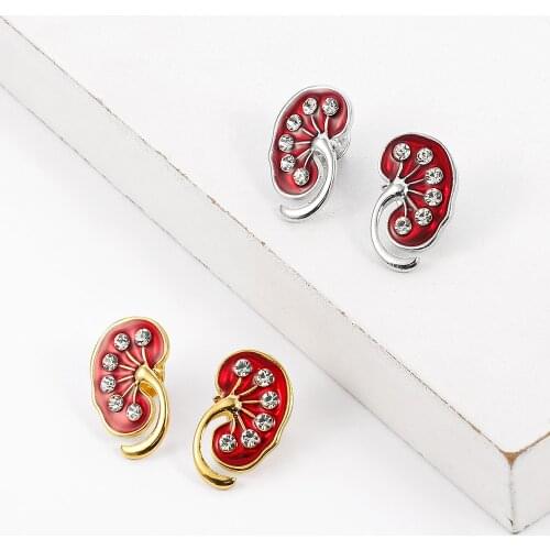 Red Kidney Crystal Enamel Pin Medical Gift Doctors Nurse Gold Color Brooches Pins Trendy Jewellery Women Accessories Jewelry