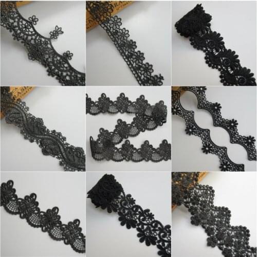 Soluble Black Polyester Lace Embroidery Trim Ribbon DIY Garment Hair Accessories Embroidered Lace Trim Fabric Sewing Craft