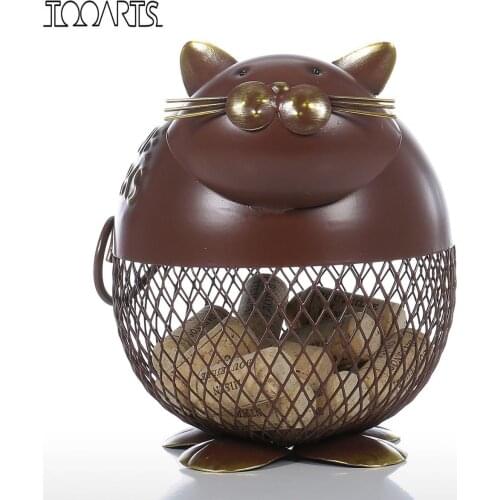 Tooarts Metal Sculpture Puffy Cat Wine Cork Container Iron sculpture Animal Sculpture Home Decor Animal Craft Gift