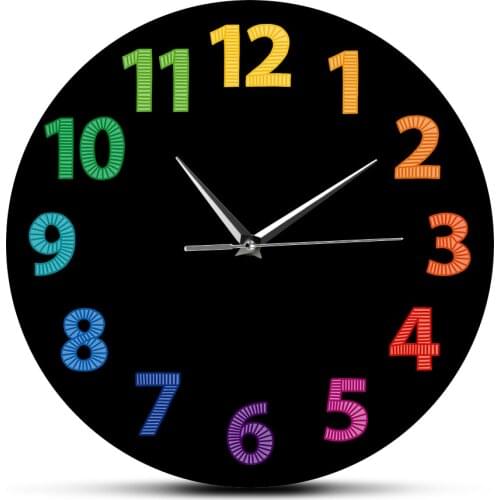 Rainbow Printed Numerals Wall Clock Modern Design Colorful Big Numbers Modern Wall Clock Living Room Decor Home Decor Gift
