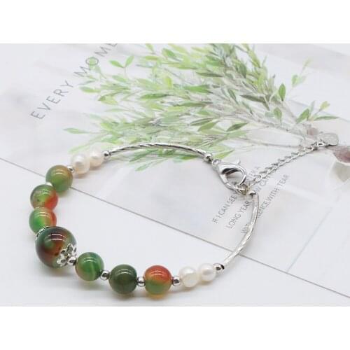 New Jade Gemstone Women Bracelet Stainless Steel Bangle Fashion Stone Beads Jewelry Slender With Extension of the Chain GB025
