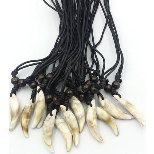 Wholesale 12PCS Imitation Shell Acrylic Tooth Fangs Fake Wolf Teeth Pendants Surfer Adjustable Necklace Amulet Gift XL93