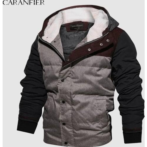 CARANFIER Men Winter Parkas Male Thick Fleece Warm Jackets Mens Cotton Hooded Coat Fashion Outerwear Outdoor Windbreaker Clothes