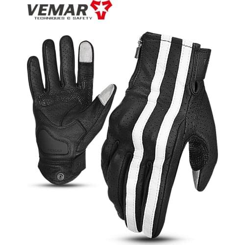 Summer breathable touch-screen motorcycle riding leather gloves mens fall-proof motorcycle rider finger gloves retro seasons