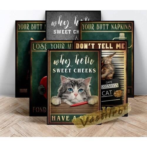 Amusing Kitten Retro Prints Poster, Comical Cute Grey Cat Vintage Art Canvas Painting, Pet Shop Wall Picture Kids Room Decor