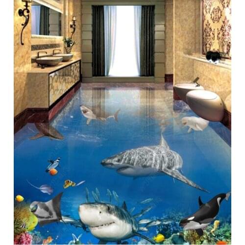 PVC Beautiful romantic beach conch shells non-slip waterproof self-adhesive 3D floor sticker tiles bathroom 3D wallpaper
