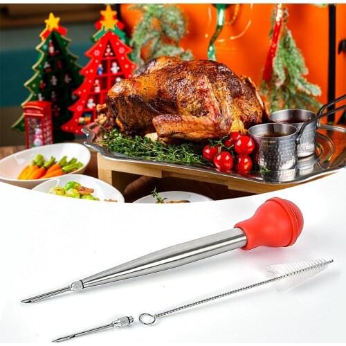 Turkey Syringe Set Stainless Steel BBQ Oil Dropper with Needles and Cleaning Brush Kitchen Cooking Gadget for Thanksgiving