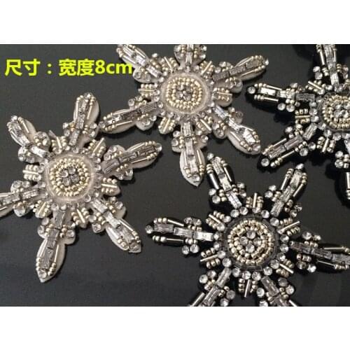 Snowflake beaded patch vintage embroidered applique DIY T-shirt jacket coat sweater sew on bag decoration patches
