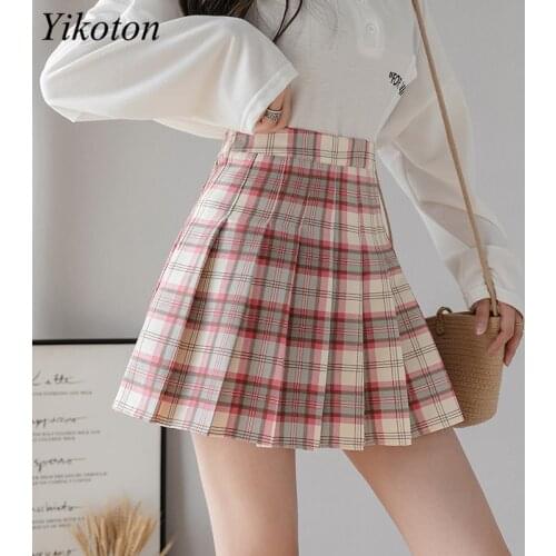 Plaid Summer Women Skirt High Waist Stitching Pleated Skirts Cute Sweet Girls Female Mini Skirt Clothes Black White Short skirts