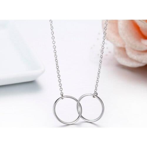 925 Sterling Silver Chain Link Double Round Circles Pendant Short Choker Necklace Women Jewelry Girls best friends Collier kolye