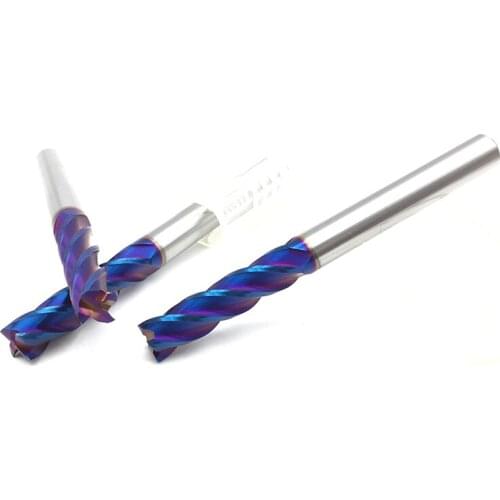 1PC 10mm End Mill HRC65 4 Flute D10*40*100 / D10*45*150 Fattened End Mills Straight Slim Shank nACo-Blue Coated Milling Cutter