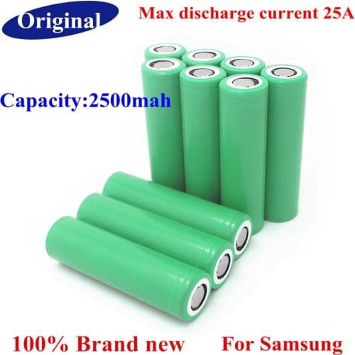 10PCS/1LOT Original For Samsung 18650 2500mAh INR18650-25R 3.7V li-ion 20A discharge 25R high drain 18650 rechargeable battery