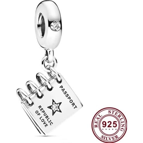 100% 925 Sterling Silver Charm Creative Fashion Travel Passport Pendant Fit Pandora Women Bracelet & Necklace Diy Jewelry