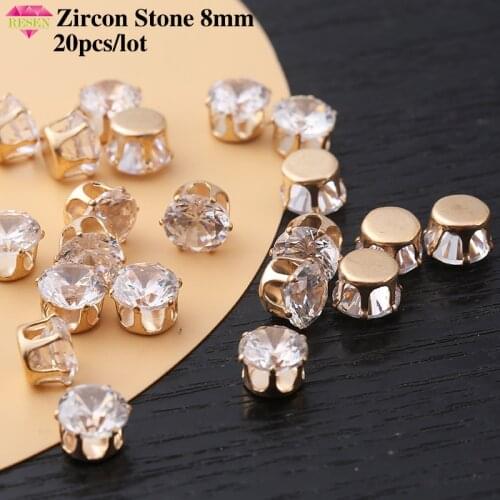 RESEN 8mm 20pcs KC Gold Claw Crown Crystal Zircon Rhinestones Glass Sew on Crystal Rhinestones For DIY Garment Accessories