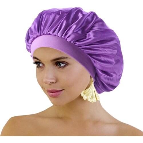 Satin Bonnet for Women Silky Night Sleeping Cap Solid Color Comfortable Hair Care Hat Ladies Makeup Headwear Girls Shower Hat
